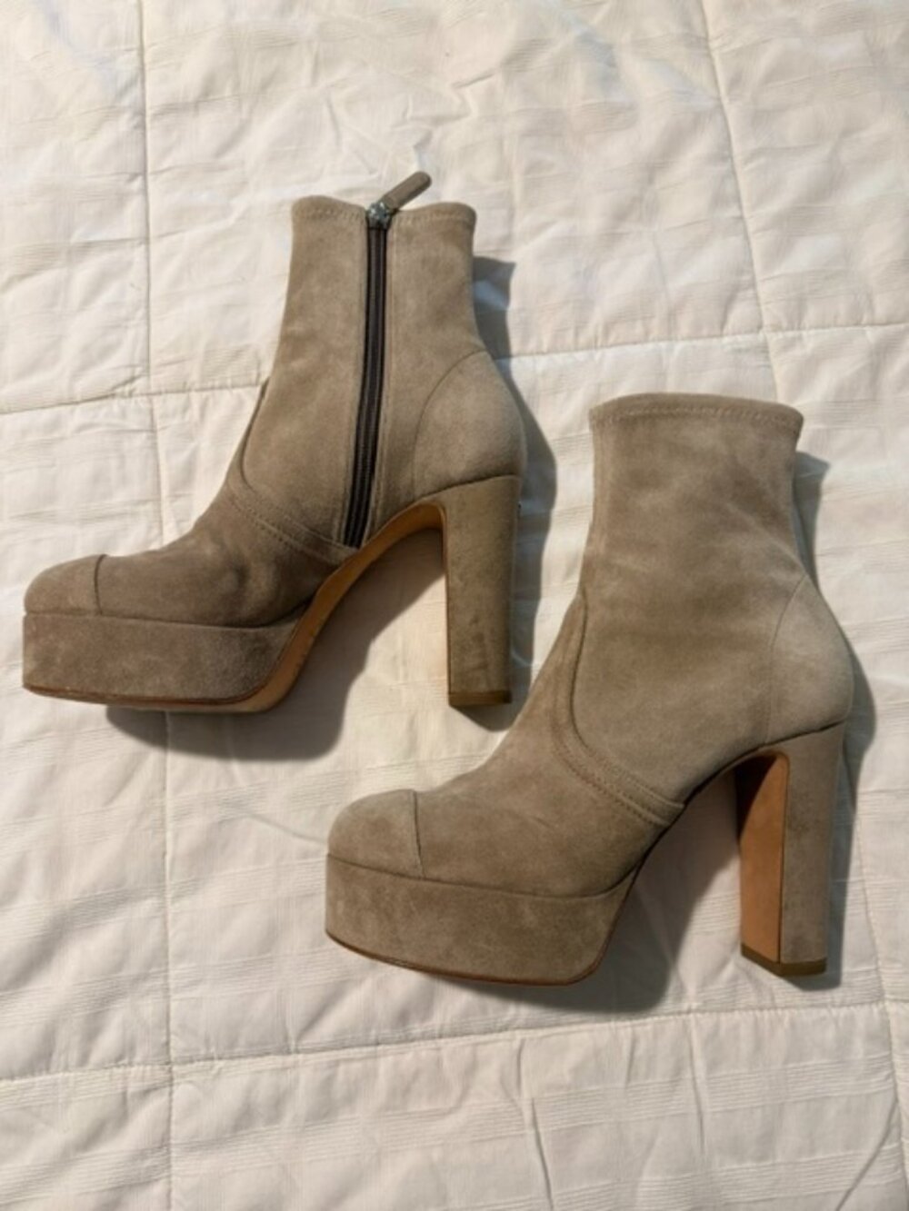 Chanel Beige Suede Planform Boots Size 38